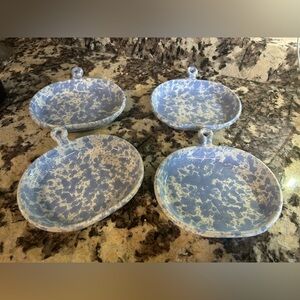 Bennington Potters Pottery Set of Four Blue & White Handled Serving Plate #1897